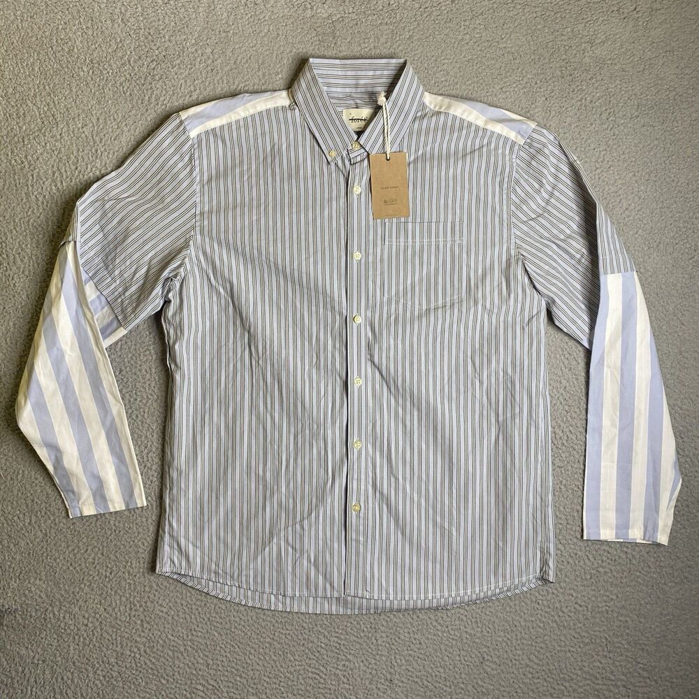 Foret Shirt Mens Large Rest Shirt Light Blue Striped Button Up Copenhagen NWT